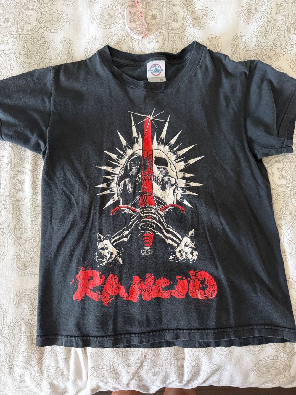 Vintage 2003 Raven Skull Sword Graphic Tee faded black youth 10-12 women’s XS